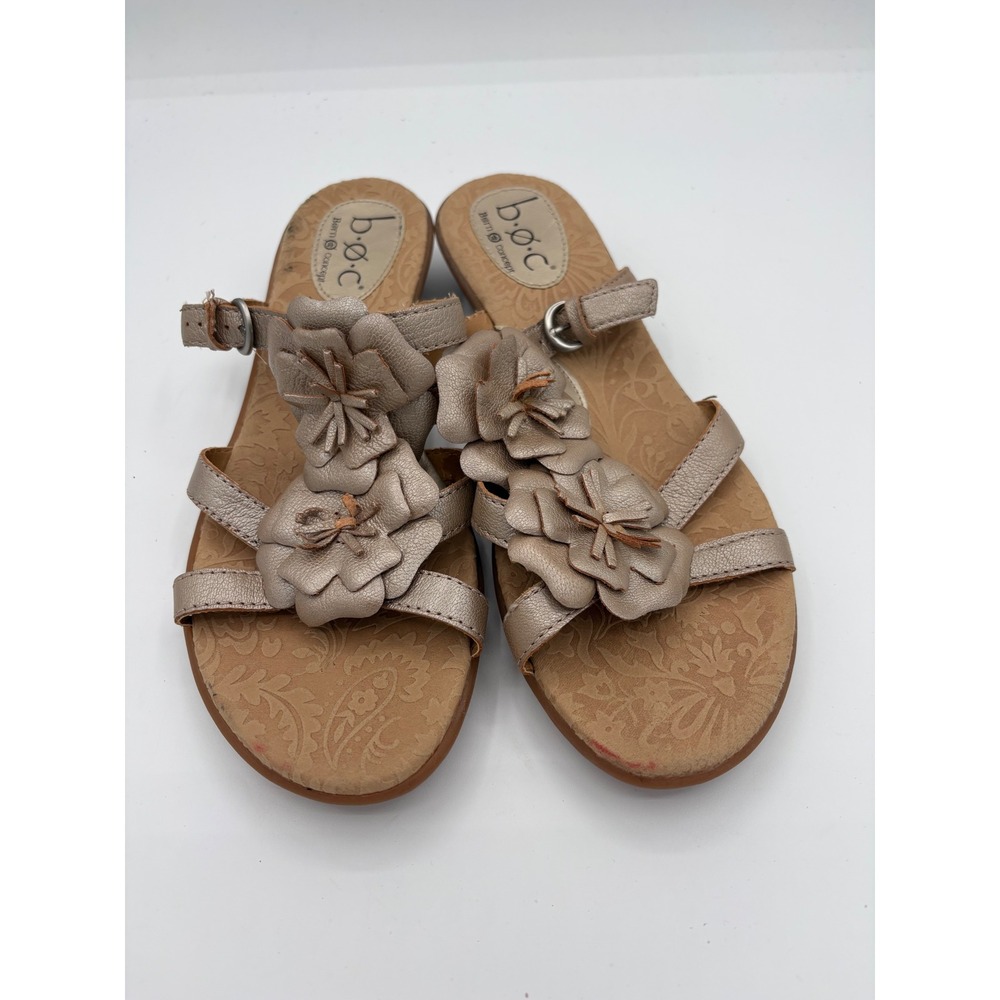 b.o.c. Born Concept Womens 9 Metallic Champagne Floral Wedge Sandals BC0658